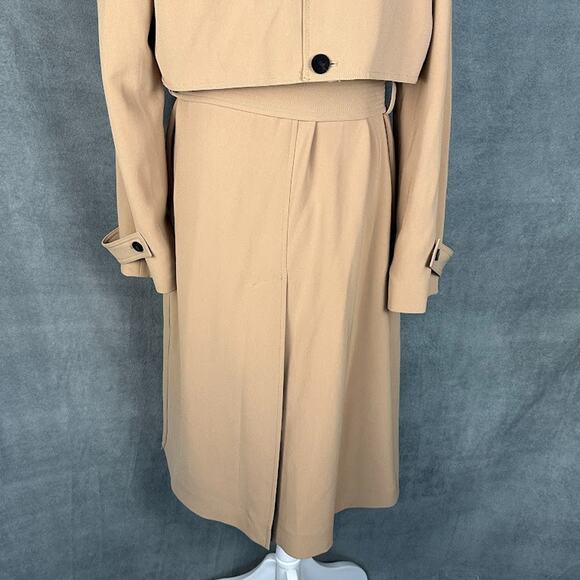 Theory Trench Coat Women Large Tan Overcoat Quiet Luxury Career Preppy Neutral - Picture 8 of 16